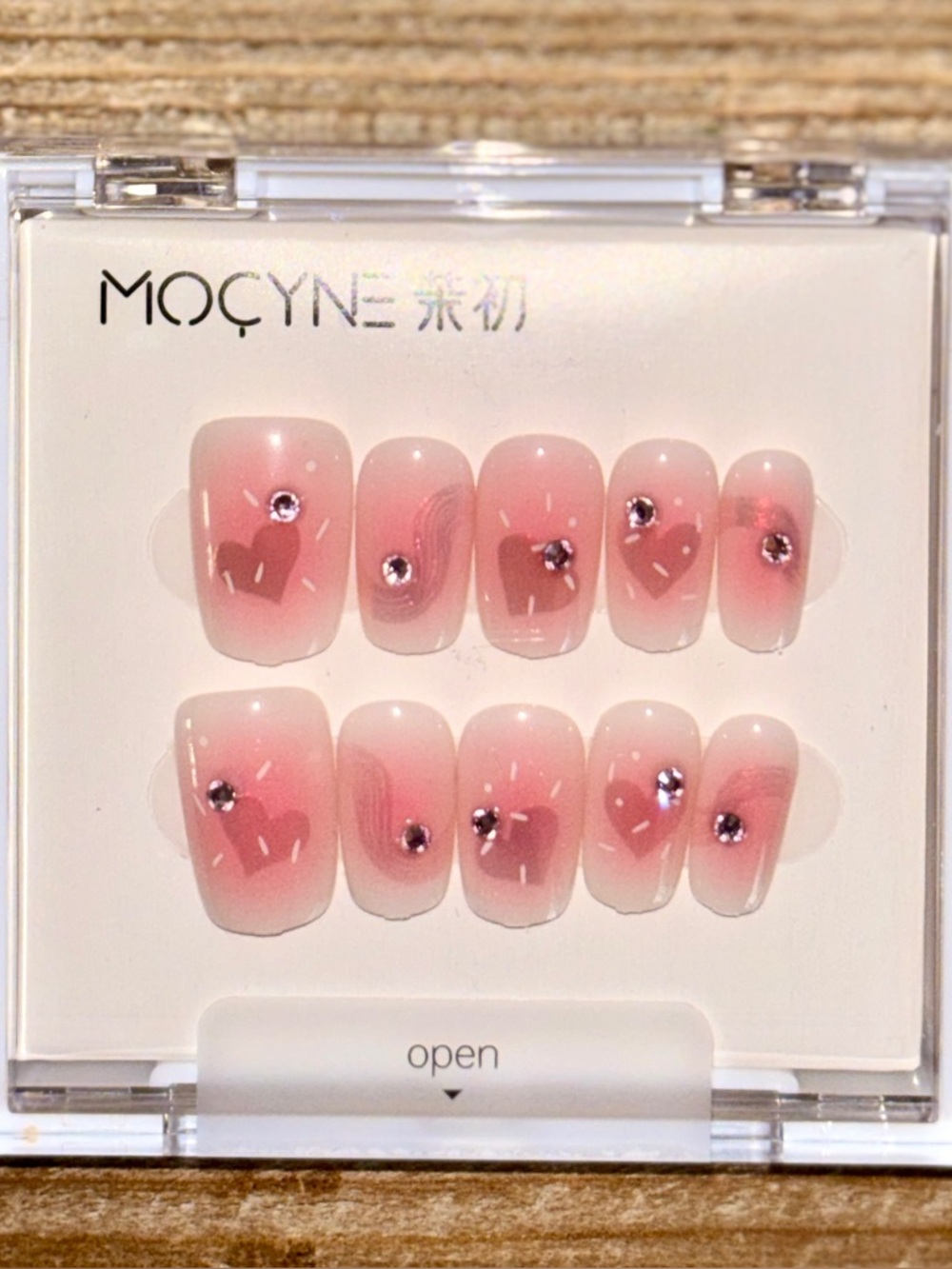 5 for $25 - MOCYNE Pink Heart Press-On Nail Set with Rhinestones